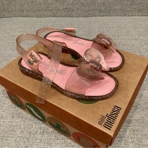 Mini Melissa x Barbie size 11 pink glitter jelly sandals EUC includes box